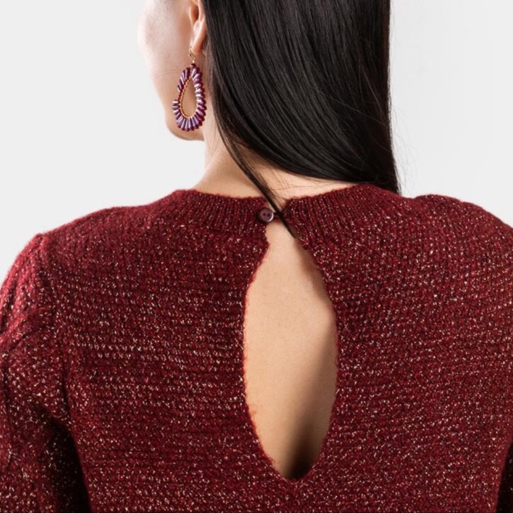 NWT Francesca’s Burgundy Shimmer Knit Sweater Dress - Picture 6 of 10